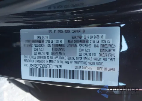 2016 Mazda Cx-9 Grand Touring z USA, uszkodzony, nr VIN JM3TCBDY9G0103760